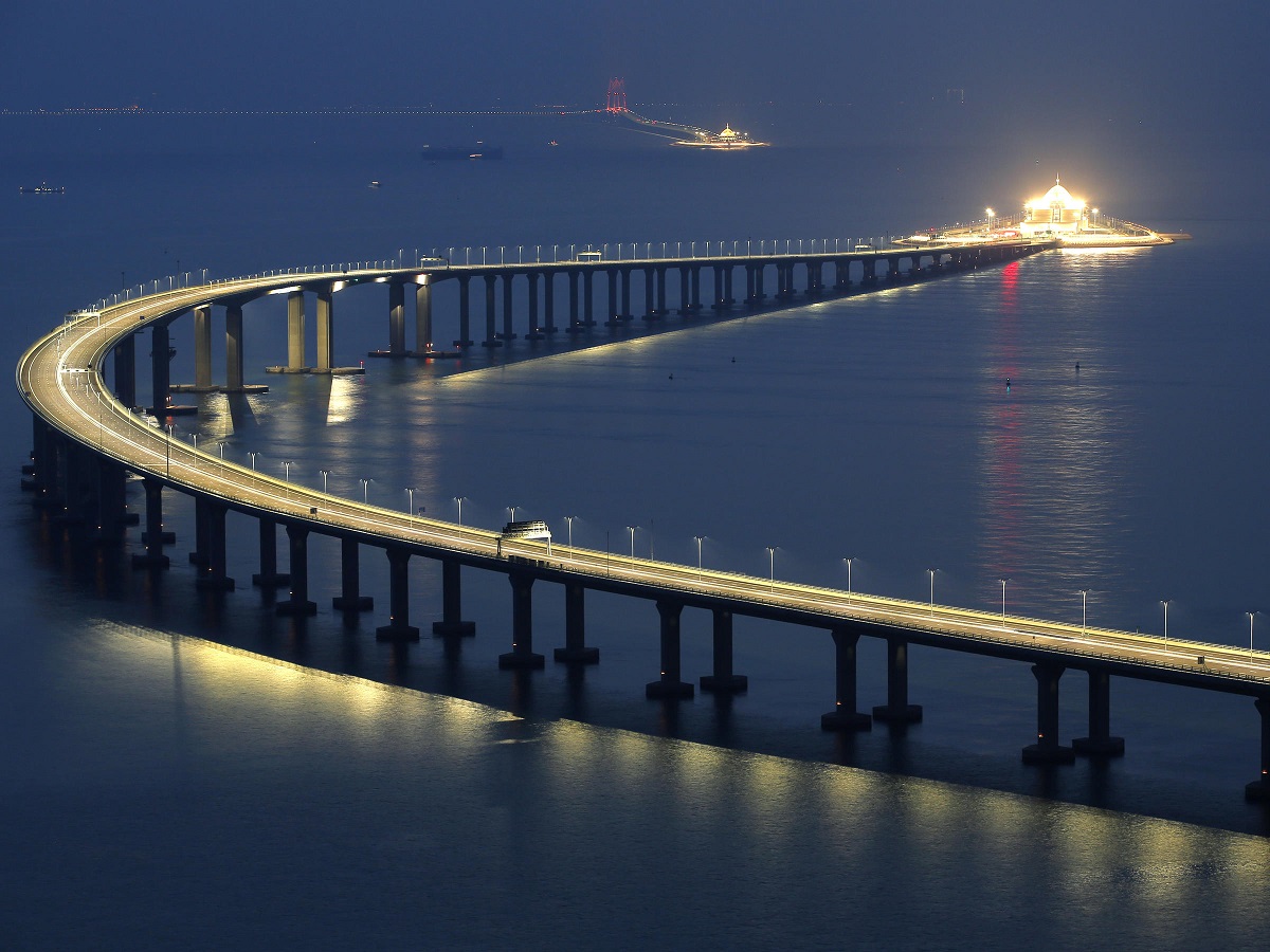 Length of the sea bridge connecting Hong Kong and Macau to the mainland Chinese city of Zhuhai. The bridge - the longest sea-crossing structure ever built - took nearly a decade to complete and cost 120bn yuan ($17.3bn) and will cut the road journey between Hong Kong and Zhuhai, a city in Guangdong province, from four hours to just 45 minutes.