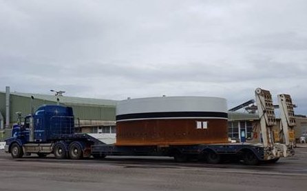 Turbine parts start their journey to the site from Keppel Prince Engineering manufacturing site in Portland, SW Victoria.