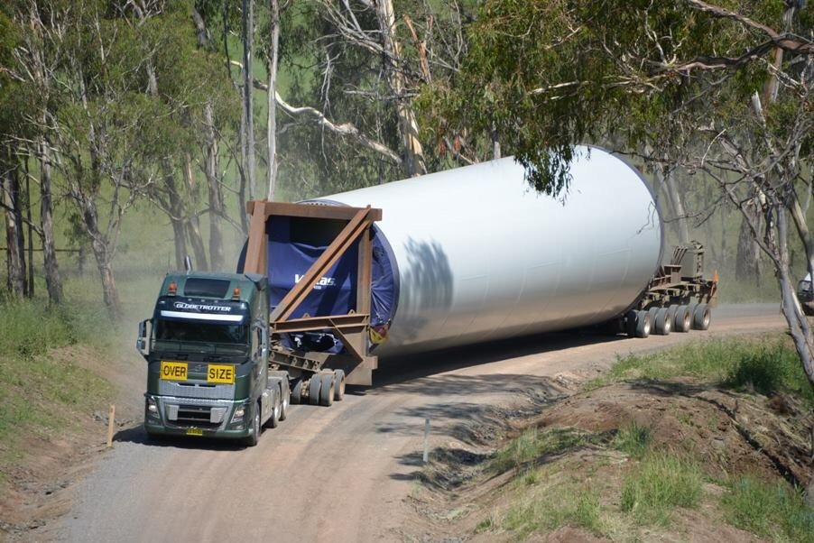 Turbine sections being transported to site.