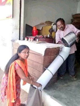 Unique way to dispense grains at a local grocery shop in Telangana, India