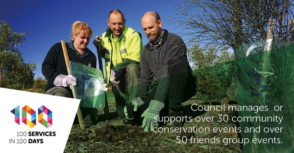 Number of community conservation events that the council manages and supports in addition to 50 friends' group events.