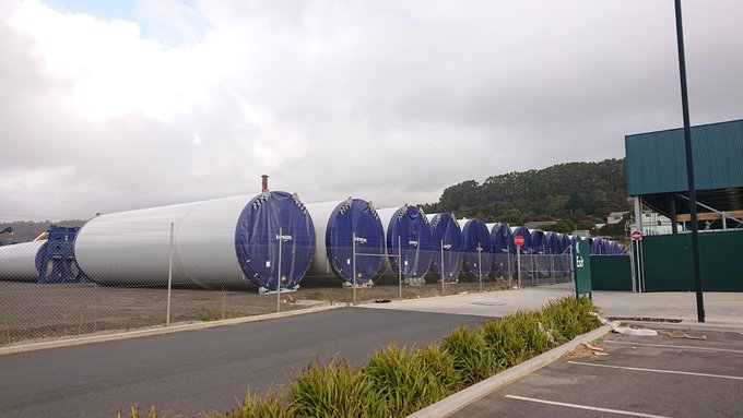 The final sections of the turbine towers are set to arrive at the Port of Burnie. The shipments will contain 15 turbine towers split into 90 pieces that each weigh more than 50 tonnes and span 30 metres. The components will be transported from the port to a storage facility next to Bunnings Warehouse from April 3 to 12.