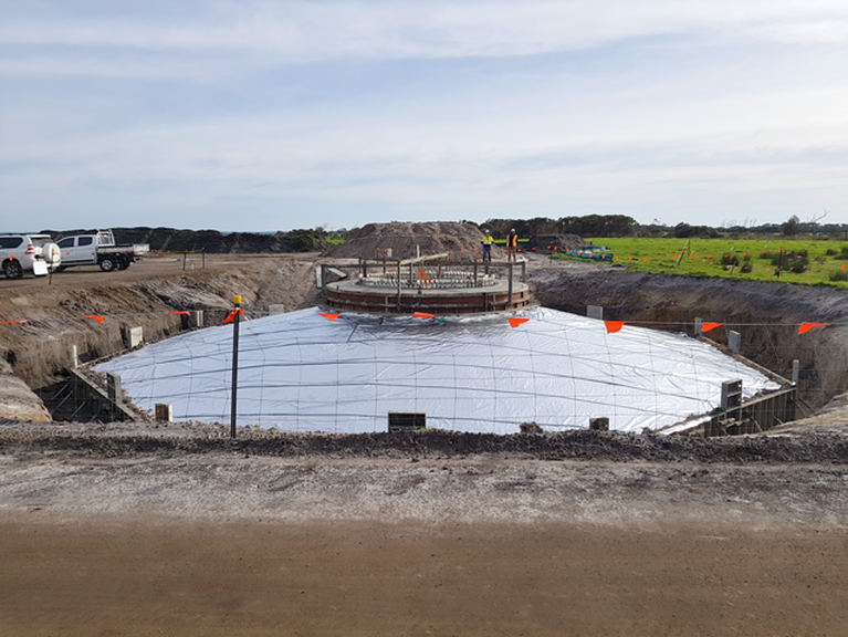 Concrete pour of foundations of both turbines completed.