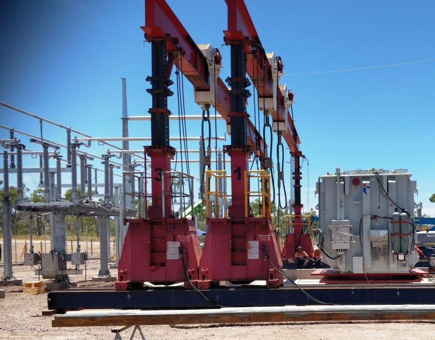 70 tonne Transformer being installed at the Strathmore substation near Collinsville that will connect the farm to the electricity transmission network from March. Works being executed by Powerlink. The transformers arrived at the Port of Brisbane in mid-January and were transported more than 1250 km by road to site.