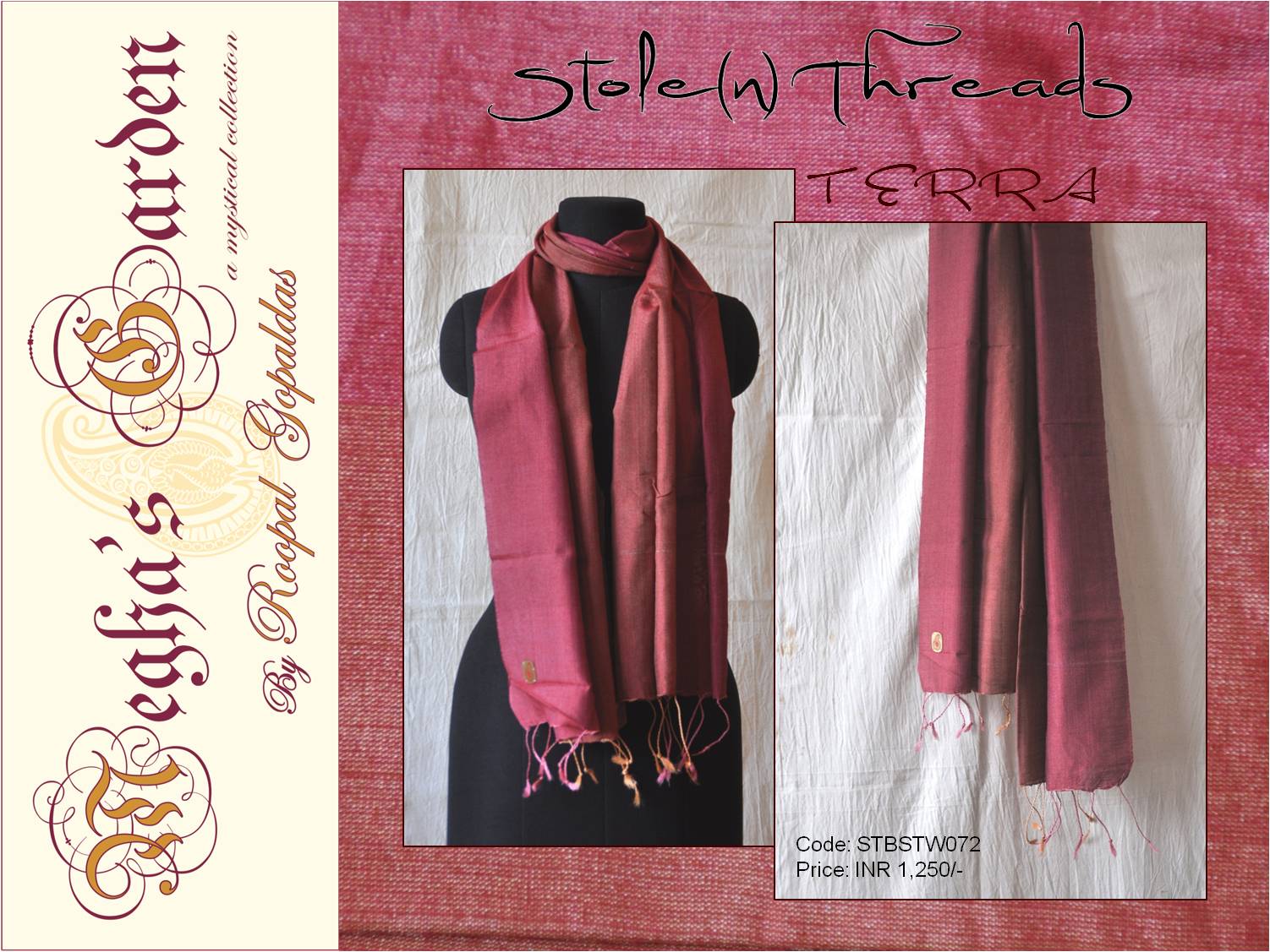 Inspired by the colours of earth is this exclusive hand woven, single piece, two toned range of stoles in Mulberry & Tussar silk.