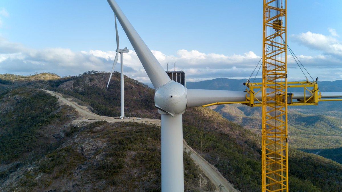 Final turbine being raised. Each wind turbine is 84-90m tall and the blades are 57m long!