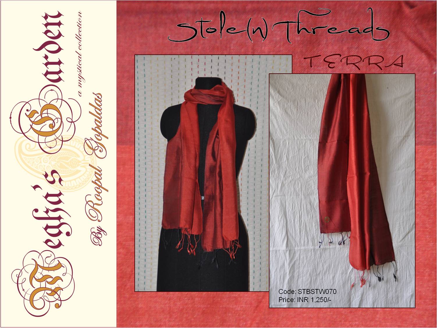 Inspired by the colours of earth is this exclusive hand woven, single piece, two toned range of stoles in Mulberry & Tussar silk.