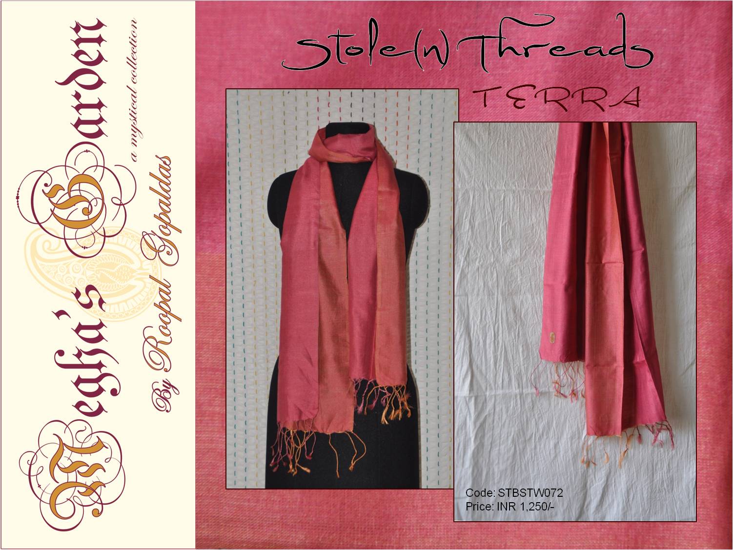 Inspired by the colours of earth is this exclusive hand woven, single piece, two toned range of stoles in Mulberry & Tussar silk.