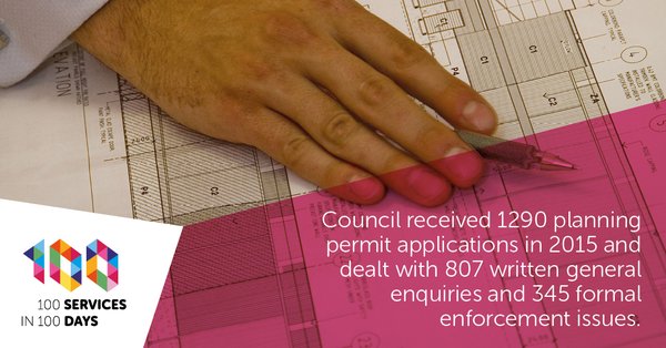 planning permit applications received by the council in 2015. It also dealt with 807 written general enquiries and 345 formal enforcement issues.