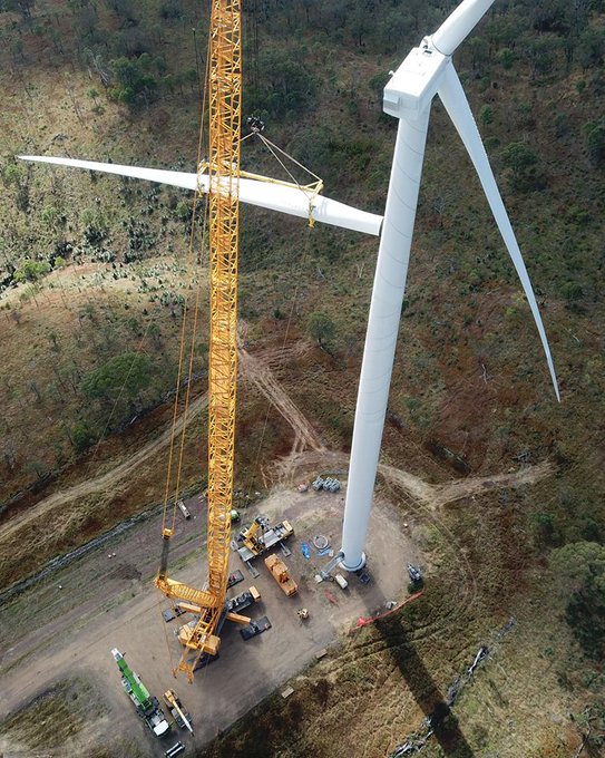 Final turbine installed completing the construction of Australia’s largest wind farm. 96 of the 123 turbines are commissioned and 182 MW of electricity was generated into the national electricity grid as the wind farm steadily increased to its full capacity.