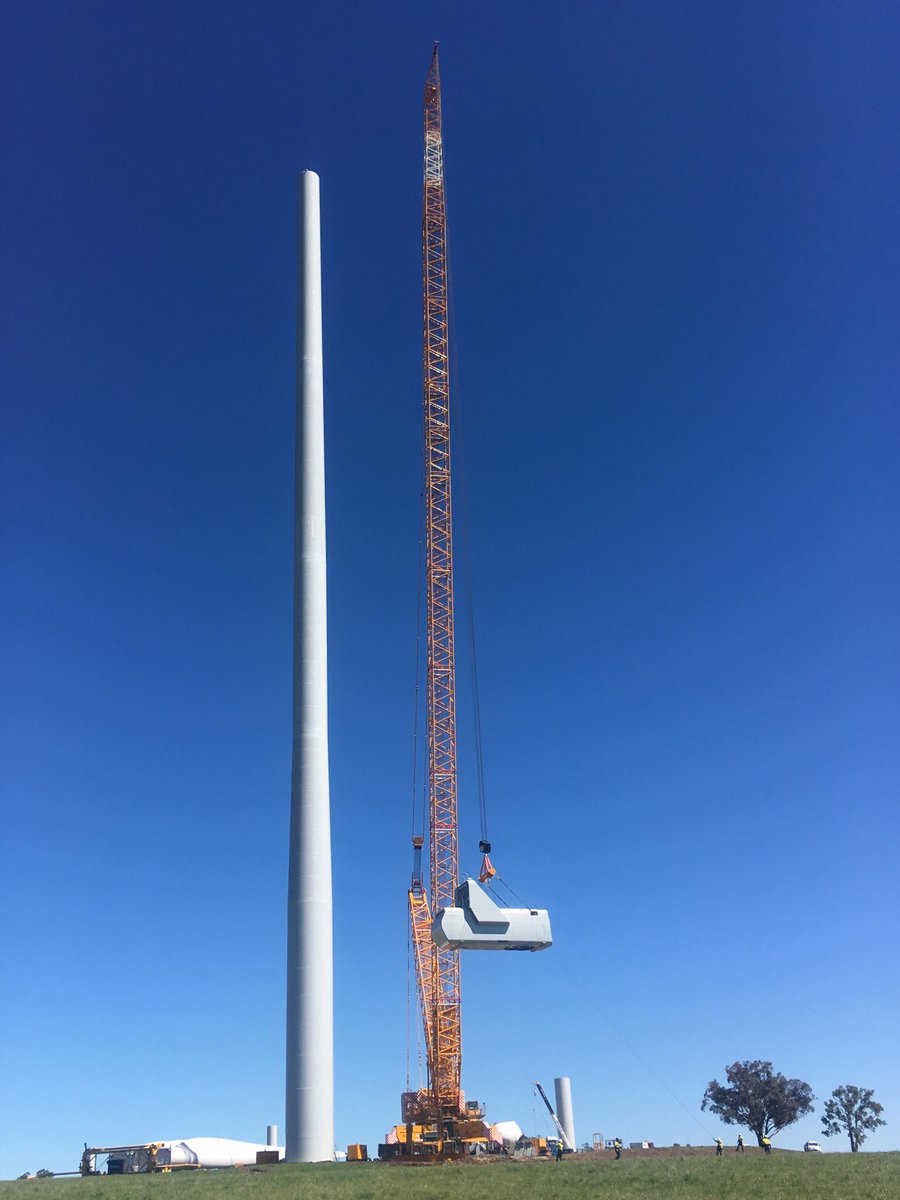 Erection of first turbine underway.