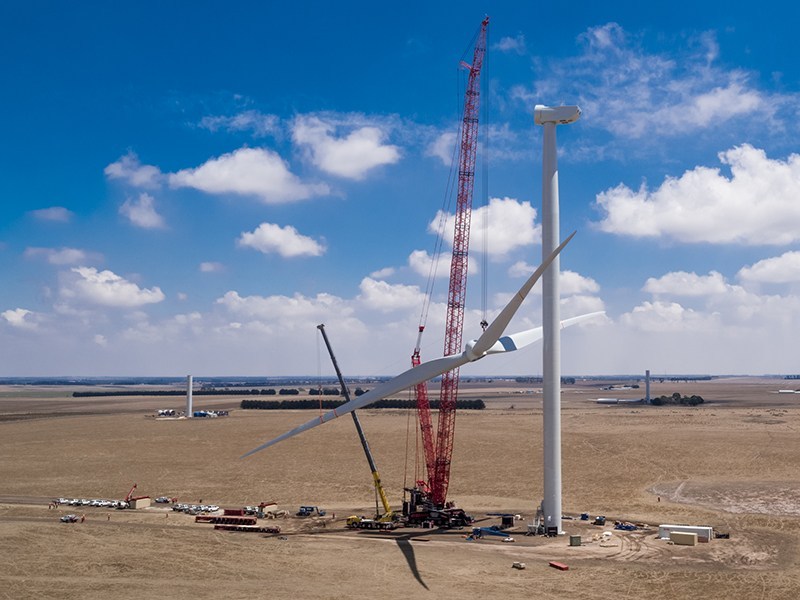 Erection of first turbine completed.