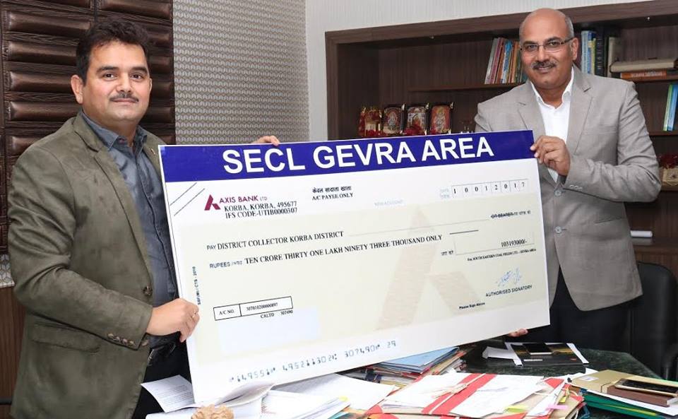 Length of road from Gevra - Chakabuda – Jawali to Banki - Mongra in Chhattisgarh that will be constructed by Gevra project of South Eastern Coalfields Limited (SECL). The construction is estimated to cost Rs. 51.60 crores. A cheque of Rs. 10.32 crores, as initial payment, was handed over to the collector of Gevra, Shri. P. Dayanand.