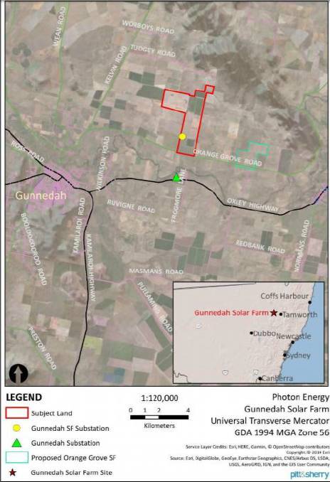 Land that will be used for construction within an existing 763-hectare farm on Orange Grove Road, and sheep grazing will continue in the solar farm area.