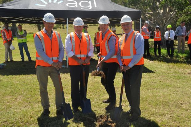 Start of construction. Dave Johnson, Paul McVeigh, Dr Anthony Lynham and Keith Campbell turn the first sod.