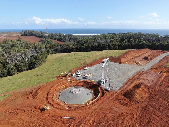 After months of extreme rainfall, Vestas completes the final concrete base for the turbines.