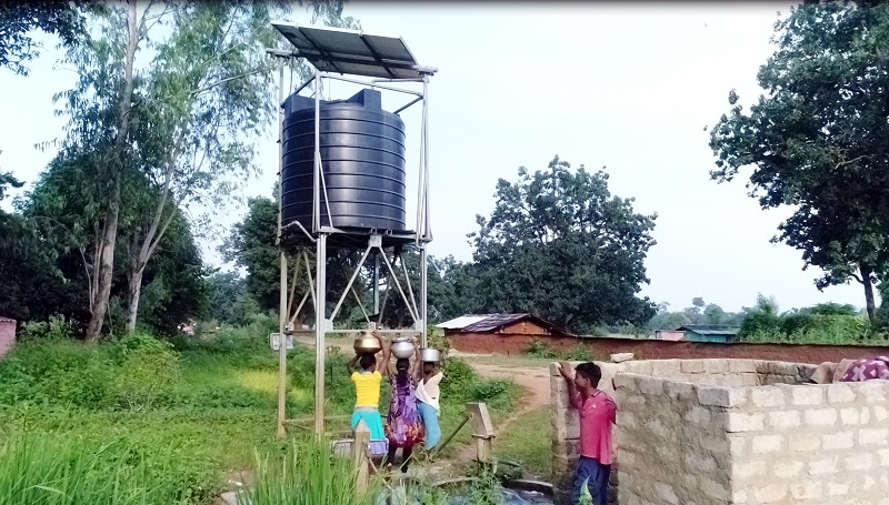 Average rating of the solar systems which power Solar (DC) Submersible  pumps  of 0.5 to 1.00 HP that draws water from a bore well. Pumped water is stored in a tank (typical capacity of 5,000 litre) which is then used to provide piped water supply to each house through taps.