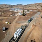 Two 2-tonne transformers arrived at the site, requiring special trucks to transport them over more than 260 kilometres from the Port of Brisbane. These transformers are the most significant pieces of equipment required for Powerlink's work to connect the wind farm to the electricity transmission network.