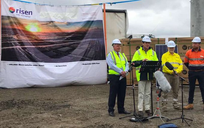 Leading Chinese solar module supplier, Risen Energy buys the project. to begin construction this year. John Zhong, the head of project development and investment director for Risen Energy Australia, says construction is expected to begin before the end of the year and be completed 12 months later.