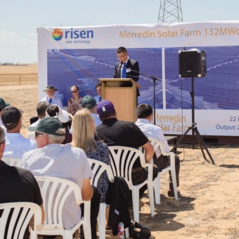 Ground breaking ceremony conducted to commemorate the start of construction of the project. Honourable Mia Davies, MLA, Member for Central Wheatbelt, Cr Ken Hooper, President, Shire of Merredin and Eric Lee, General Manager Risen Energy (Australia) are key attendees.