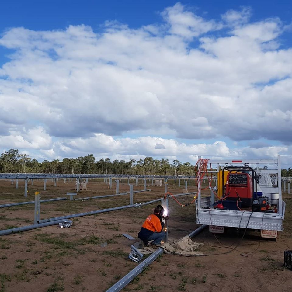 Litzows Welding & Fabrication Pty Ltd undertaking welding of I-Beam steel posts for the single axis trackers. Over 500 to be welded with 300 completed.