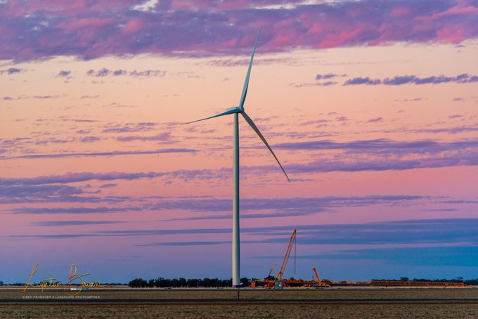 Construction of the first turbine completed. Total height to tip of 211 metres making it the tallest wind turbine in Australia!