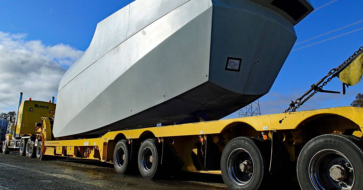 The first Nacelle delivered to site. The Nacelle houses all of the generating components in a wind turbine including the generator, gear box and drive train.