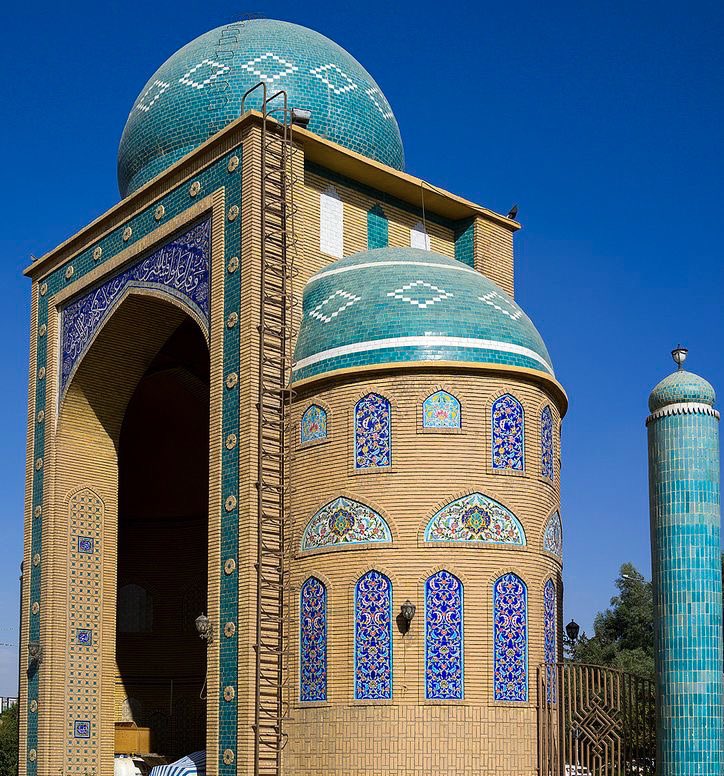 Jalil Khayat Mosque, Erbil, Kurdistan, Iraq. The largest mosque in the city, it was begun by Jalil Khayat who died in 2005 and completed in 2007 by his sons in memory of their father. The blue style resembles the Mosque of Muhammad Ali in Cairo and Blue mosque in Istanbul.