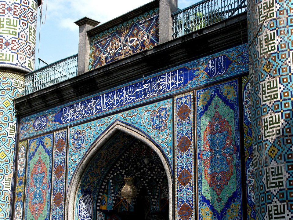 The Mughal Masjid, Mumbai, India. This Blue Masjid was constructed over 150 years ago, by an Iranian trader, Mohomed Hussain Shirazi. The exterior is clad with blue mosaic tiles brought from Iran, with inlays of the Surahs (verses) from the Qur’an.