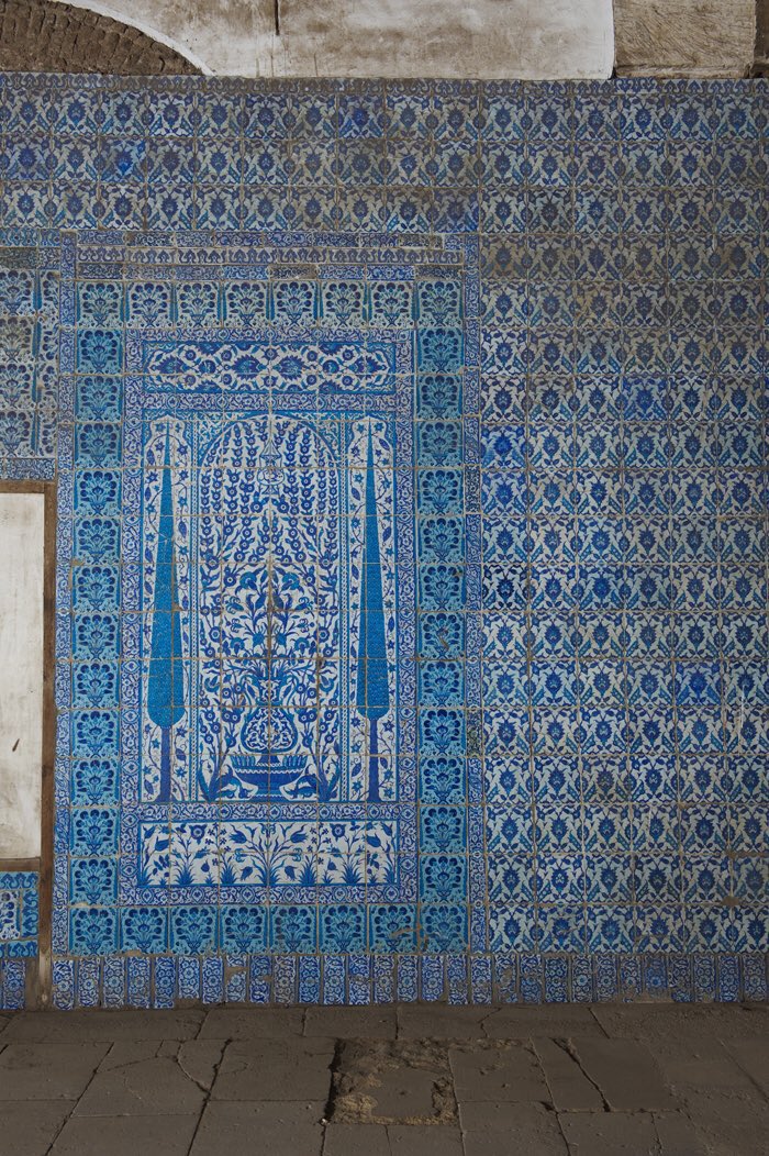 The Blue Mosque, or Aqsunqur Mosque, Cairo, Egypt. The largest mosque in the district. Built in 1347 by Amir Aqsunqur, it incorporates a mausoleum and courtyard for prayer. The interior is decorated with these beautiful blue Iznik tiles from Istanbul and Damascus.