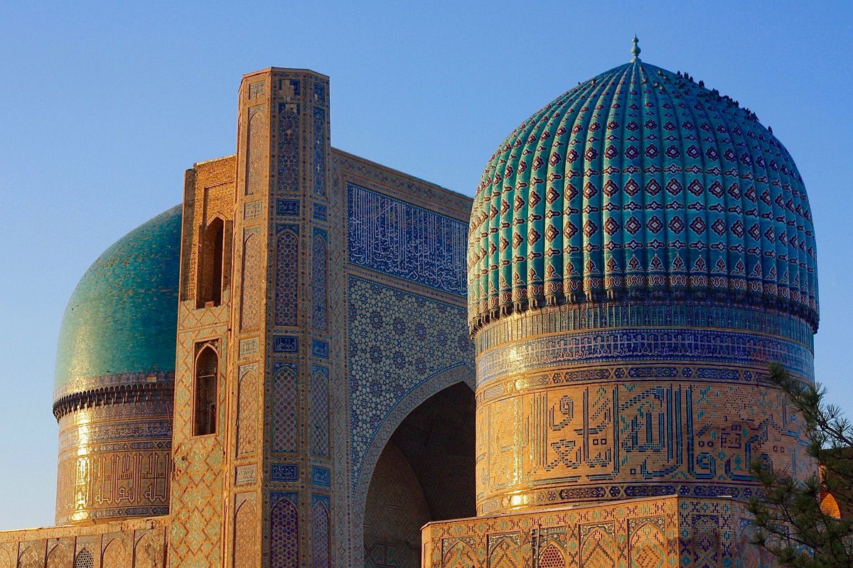 Bibi Khanym Mosque, Uzbekistan. One of the most outstanding in the Islamic world. Built between 1399 and 1404 during the last years of the Turkic-Mongol conqueror, Timur, the Bibi Khanym mosque is riveting in its monumental scale, splendor and turquoise and blue tiles.